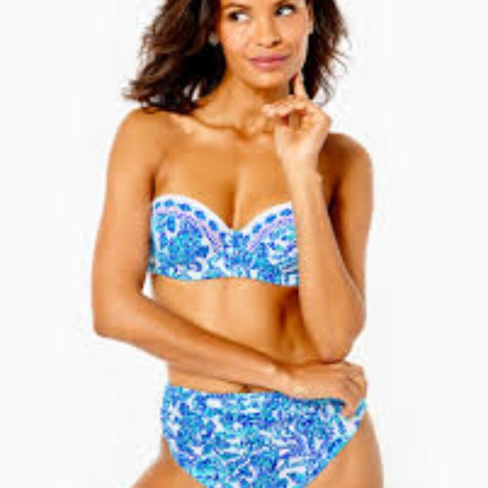 LILLY PULITZER Turquoise Oasis Shell Me You Love Me Engineered Bikini Top 10 - Picture 2 of 10